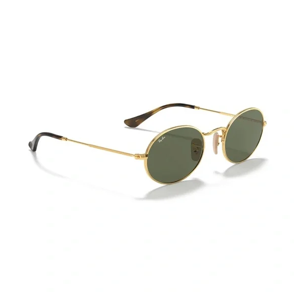 Ray-Ban oval flat metal sunglasses gold tortoise and green lenses RB3547-N 48/21 - Picture 4 of 17